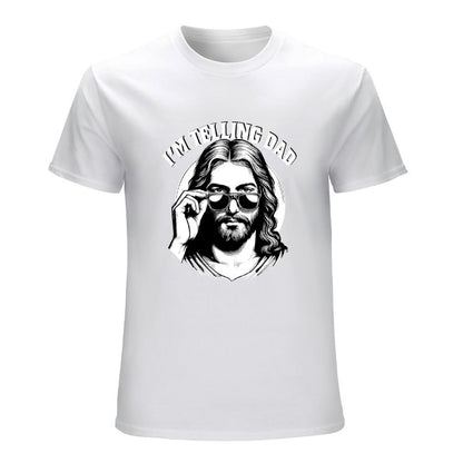 Inkmay Casual  Cotton T-shirt Jesus Wearing Sunglasses Artistic Black White Unisex T-shirtFundraising ClassicSeries T-Shirt