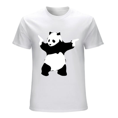 Inkmay Casual  Cotton T-shirt Panda Design On Black Background Unisex T-shirtClassic EverydayTee T-Shirt