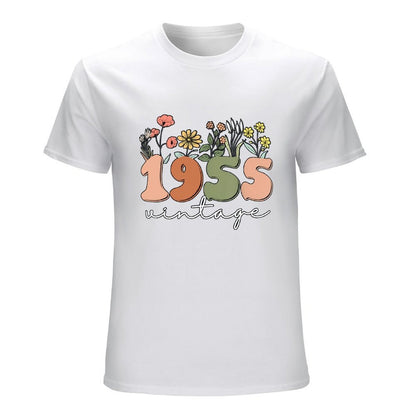 Inkmay Casual  Cotton T-shirt Floral Design With Numbers And Text Unisex T-shirtUrban Sleek T-Shirt