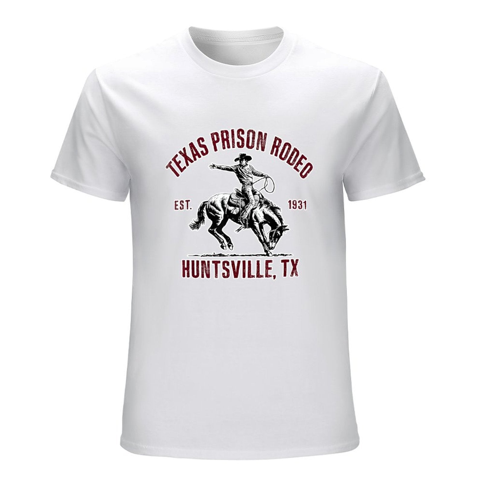 Inkmay Casual  Cotton T-shirt Texas Prison Rodeo Cowboy Riding Horse Unisex T-shirtNatural Pocket Tee T-Shirt