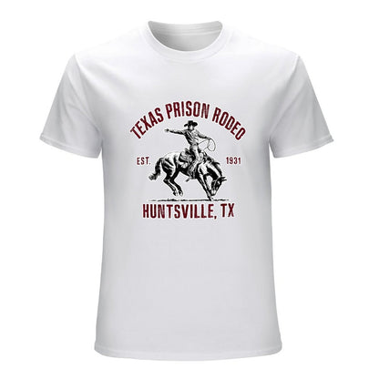 Inkmay Casual  Cotton T-shirt Texas Prison Rodeo Cowboy Riding Horse Unisex T-shirtNatural Pocket Tee T-Shirt