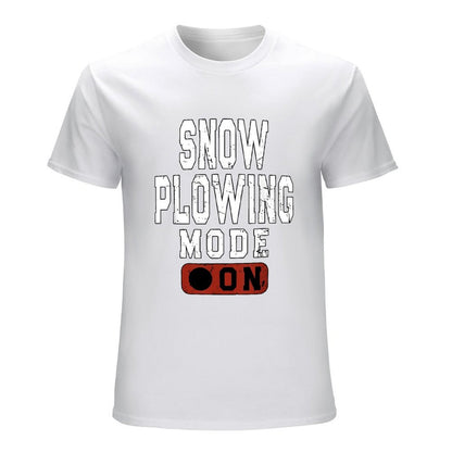 Inkmay Casual  Cotton T-shirt Snow Plowing Mode On Print Design Unisex T-shirtWrinkle-Free Smooth Feel T-Shirt