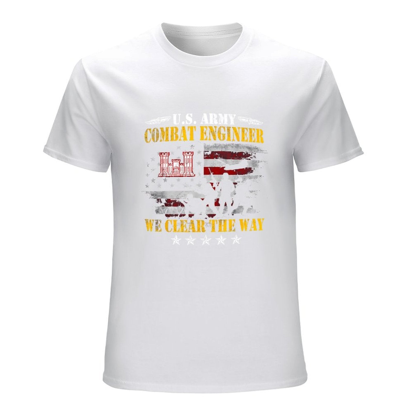Inkmay Casual  Cotton T-shirt Combat Engineer Flag Silhouette Soldier Design Unisex T-shirtClean Edges Relaxed Fit T-Shirt