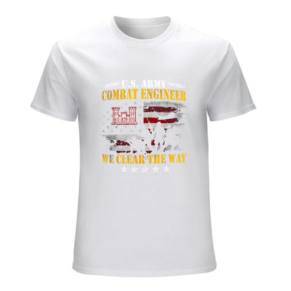 Inkmay Casual  Cotton T-shirt Combat Engineer Flag Silhouette Soldier Design Unisex T-shirtClean Edges Relaxed Fit T-Shirt