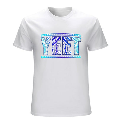 Inkmay Casual  Cotton T-shirt Bold Blue Tribal Art Print Design Unisex T-shirtClean Original T-Shirt