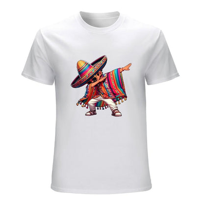 Inkmay Casual  Cotton T-shirt Colorful Sombrero With Bright Stripes Unisex T-shirtSmoothWear EasyWear T-Shirt