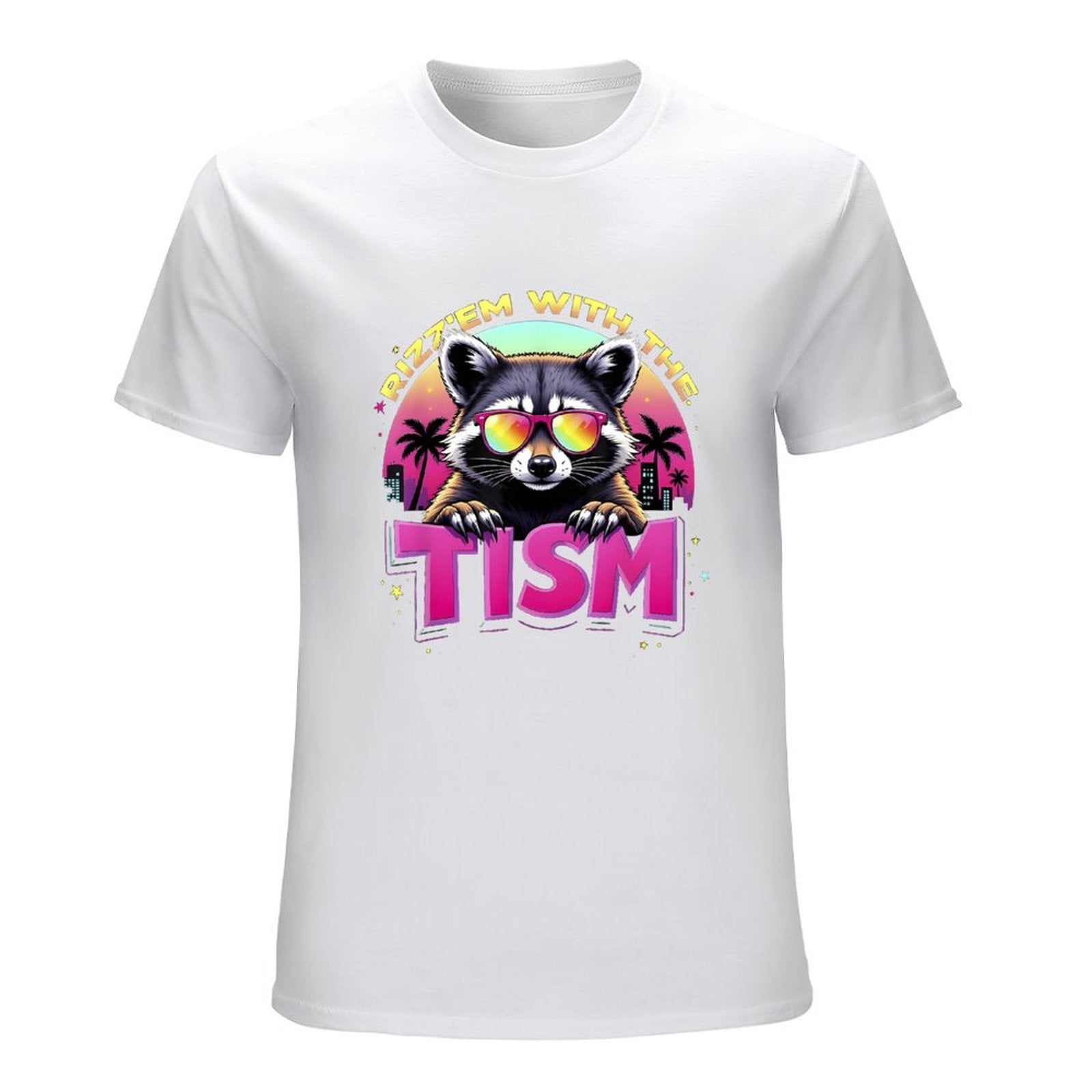 Inkmay Casual  Cotton T-shirt Cool Raccoon With Sunglasses And Palm Unisex T-shirtHigh-Quality BasicSeries T-Shirt