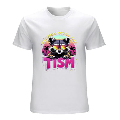 Inkmay Casual  Cotton T-shirt Cool Raccoon With Sunglasses And Palm Unisex T-shirtHigh-Quality BasicSeries T-Shirt