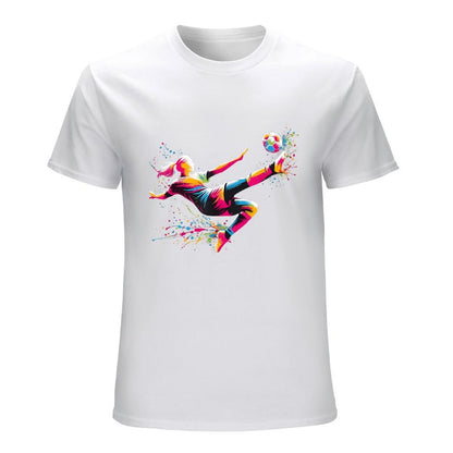 Inkmay Casual  Cotton T-shirt Vibrant Soccer Player Kicking Ball Artwork Unisex T-shirt
