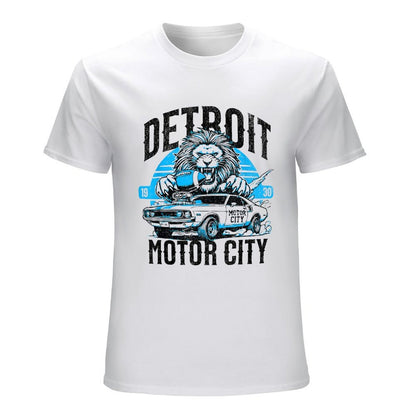Inkmay Casual  Cotton T-shirt Detroit Motor City Lion Car Design Unisex T-shirtPromotional  T-Shirt