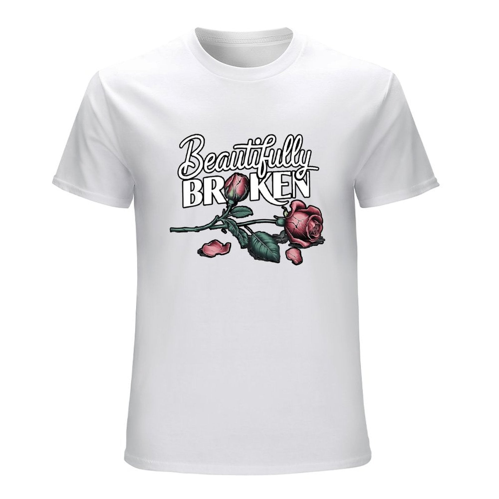 Inkmay Casual  Cotton T-shirt Beautifully Broken Roses On Dark Background Unisex T-shirtClassic Fit Series T-Shirt
