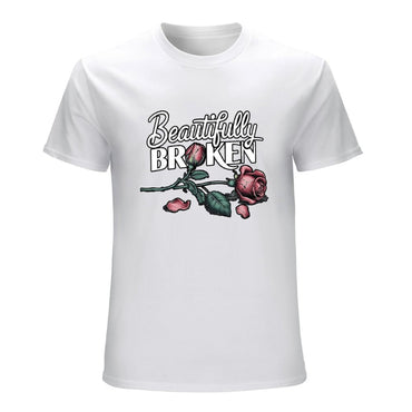 Inkmay Casual  Cotton T-shirt Beautifully Broken Roses On Dark Background Unisex T-shirtClassic Fit Series T-Shirt