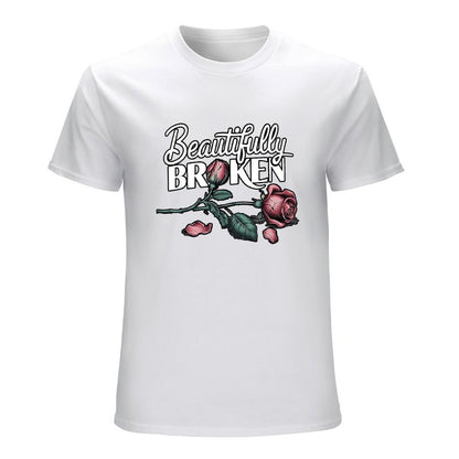 Inkmay Casual  Cotton T-shirt Beautifully Broken Roses On Dark Background Unisex T-shirtClassic Fit Series T-Shirt