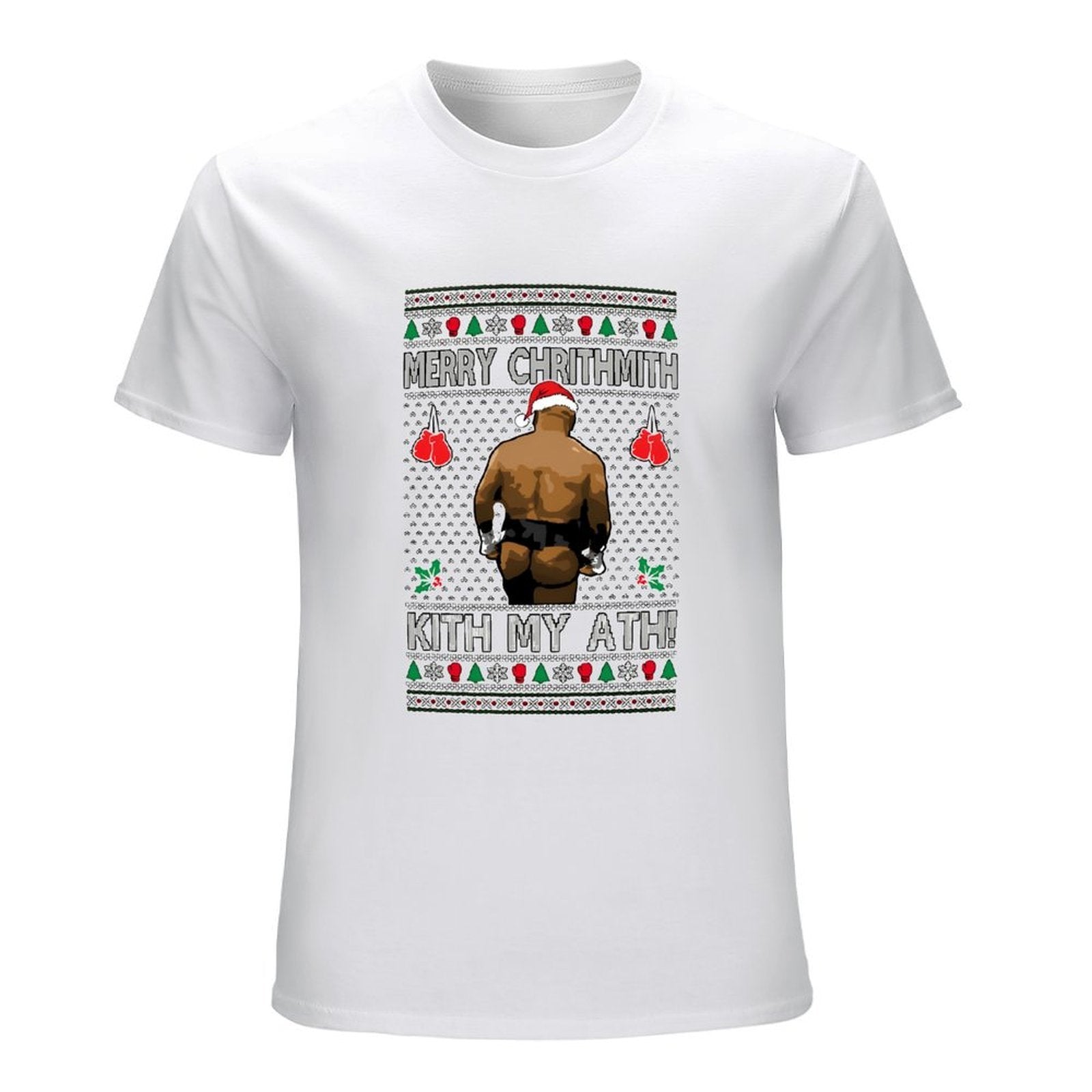 Inkmay Casual  Cotton T-shirt  Boxing Ugly Christmas With Santa Taint Unisex T-shirtSmoothWear Midweight T-Shirt