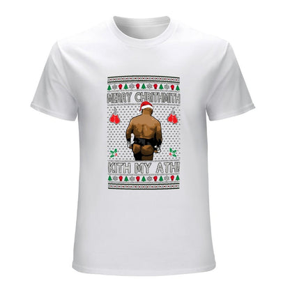 Inkmay Casual  Cotton T-shirt  Boxing Ugly Christmas With Santa Taint Unisex T-shirtSmoothWear Midweight T-Shirt