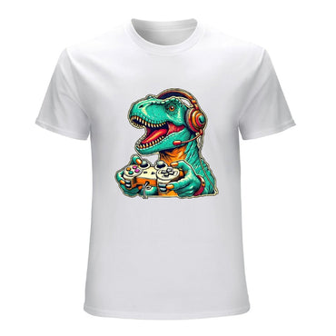 Inkmay Casual  Cotton T-shirt Gaming Dinosaur With Headphones And Unisex T-shirt100% Cotton Daily T-Shirt