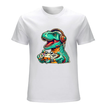 Inkmay Casual  Cotton T-shirt Gaming Dinosaur With Headphones And Unisex T-shirt100% Cotton Daily T-Shirt