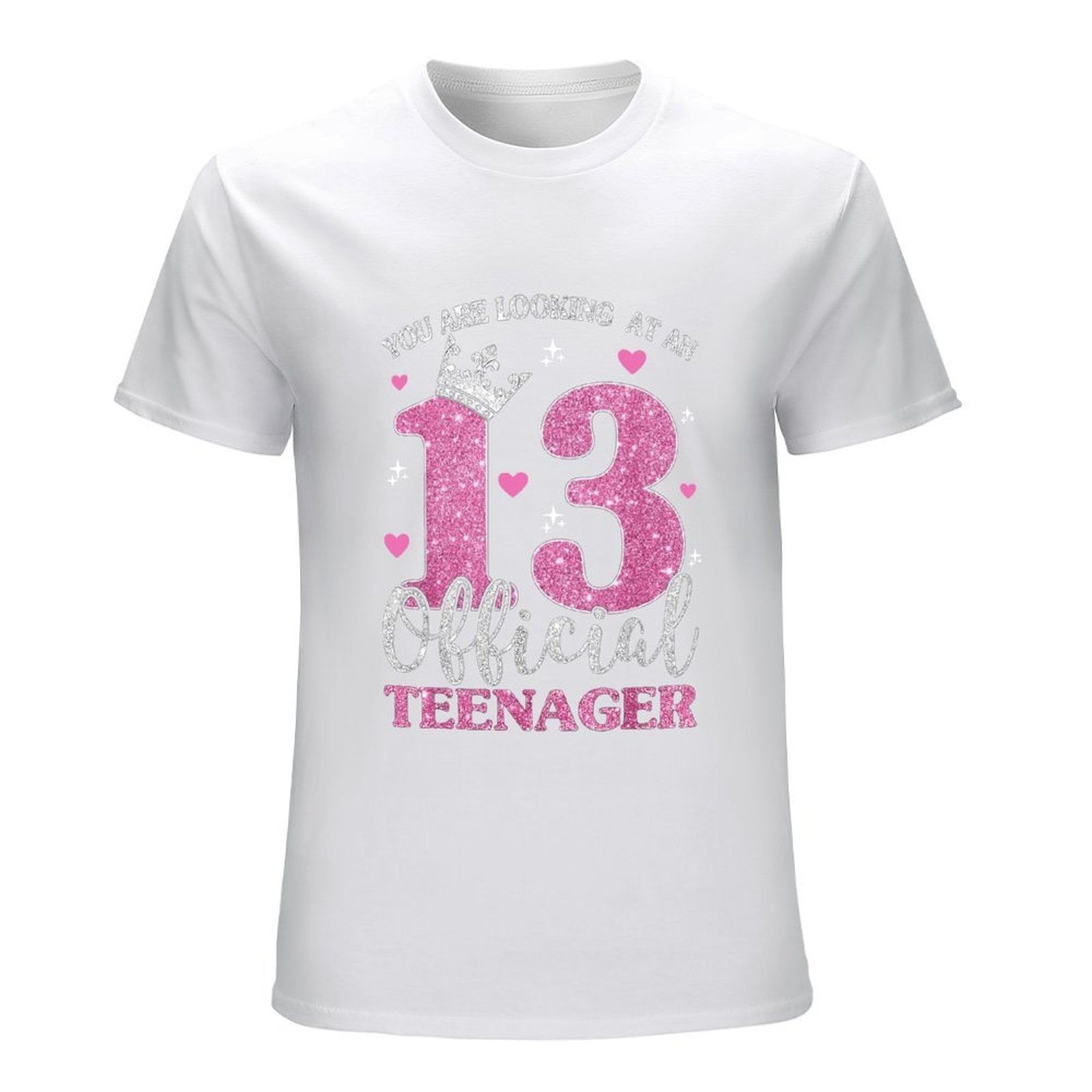 Inkmay Casual  Cotton T-shirt Official Teenager Pink Glitter Crown Design Unisex T-shirtOn-Demand Timeless T-Shirt
