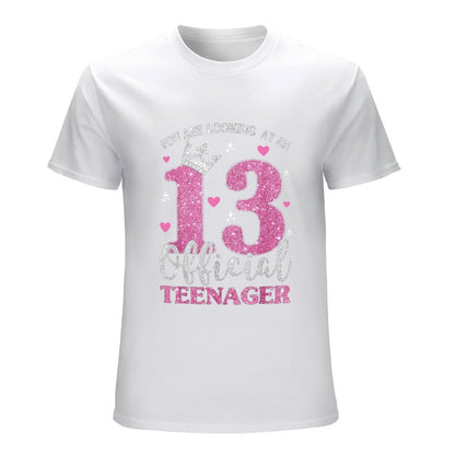 Inkmay Casual  Cotton T-shirt Official Teenager Pink Glitter Crown Design Unisex T-shirtOn-Demand Timeless T-Shirt
