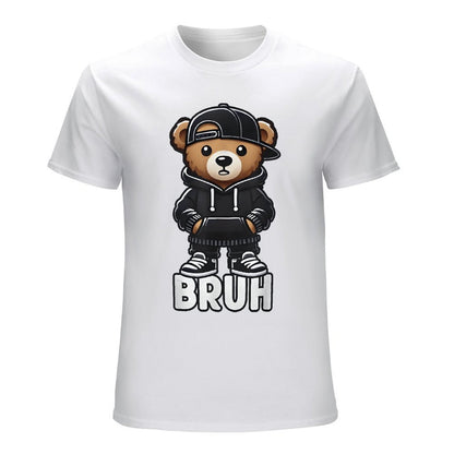 Inkmay Casual  Cotton T-shirt Bruh Bear Wears Black Hoodie Unisex T-shirtChill BasicSeries T-Shirt