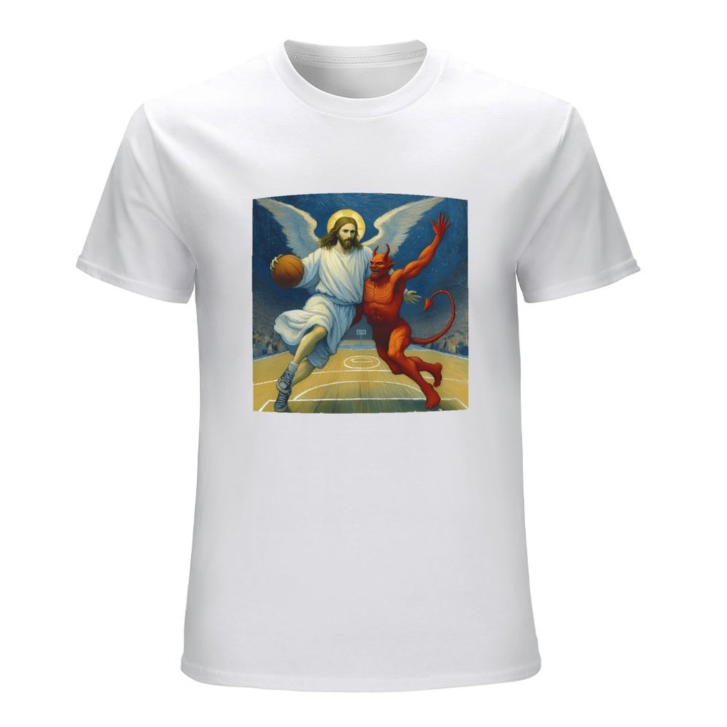 Inkmay Casual  Cotton T-shirt Basketball Jesus Versus Devil On Court Unisex T-shirtEssential Regular T-Shirt