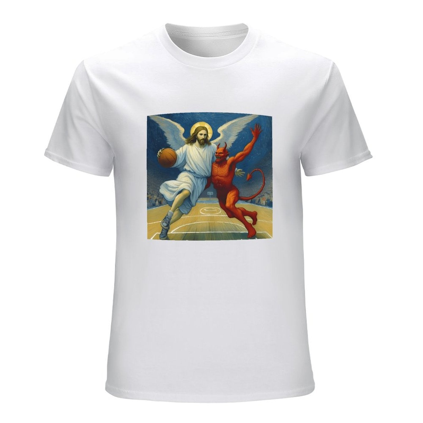 Inkmay Casual  Cotton T-shirt Basketball Jesus Versus Devil On Court Unisex T-shirtEssential Regular T-Shirt