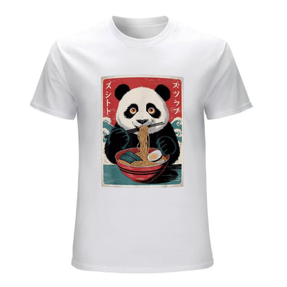 Inkmay Casual  Cotton T-shirt Panda Eating Noodles With Chopsticks Art Unisex T-shirt