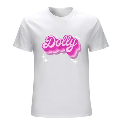 Inkmay Casual  Cotton T-shirt Dolly Pink Script With Shadow Effects Unisex T-shirtEverydayComfort TrueComfort T-Shirt