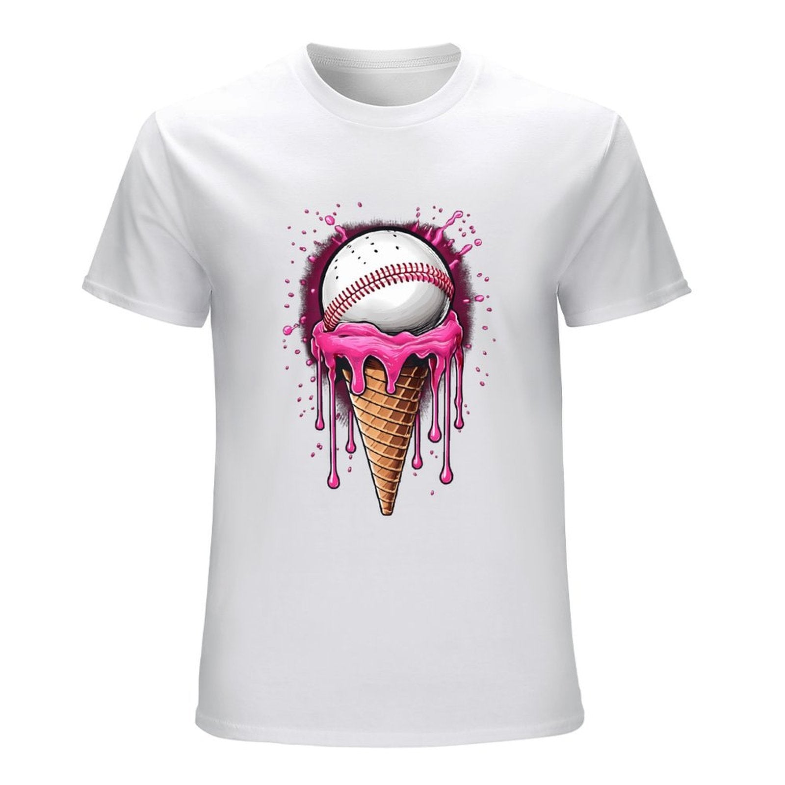 Inkmay Casual  Cotton T-shirt Baseball On Ice Cream Cone Art Unisex T-shirtLogo-Ready Vibrant Colors T-Shirt