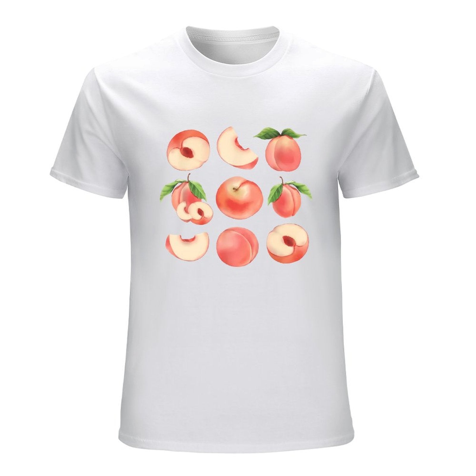 Inkmay Casual  Cotton T-shirt Peaches Slices And Leaves Pattern Design Unisex T-shirtMidweight ClassicStyle T-Shirt