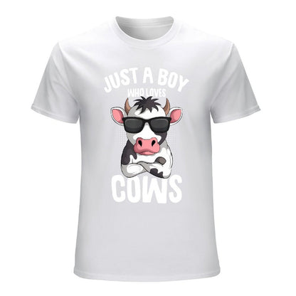 Inkmay Casual  Cotton T-shirt Cool Cow Wearing Sunglasses Art Print Unisex T-shirtLooseFit YearRound T-Shirt
