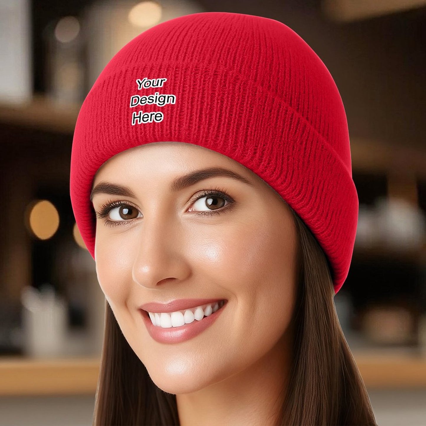 Custom red knitted hat