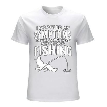Inkmay Casual  Cotton T-shirt Fishing Theme Print On Black Background Unisex T-shirtTear-Resistant Wrinkle-Free T-Shirt