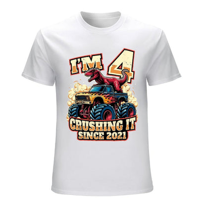 Inkmay Casual  Cotton T-shirt Dinosaur Riding Monster Truck Crushing It Unisex T-shirtClassic SoftWear T-Shirt