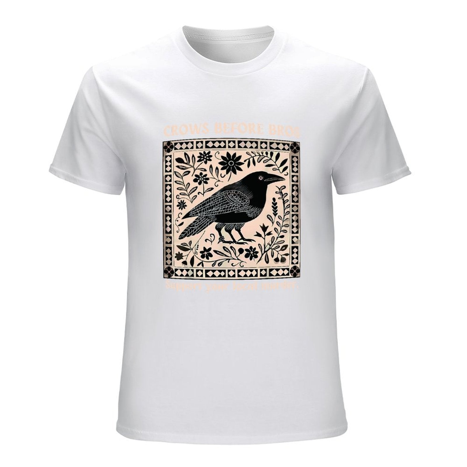 Inkmay Casual  Cotton T-shirt Bird Floral Design On Beige Background Unisex T-shirtTrueFit Midweight T-Shirt