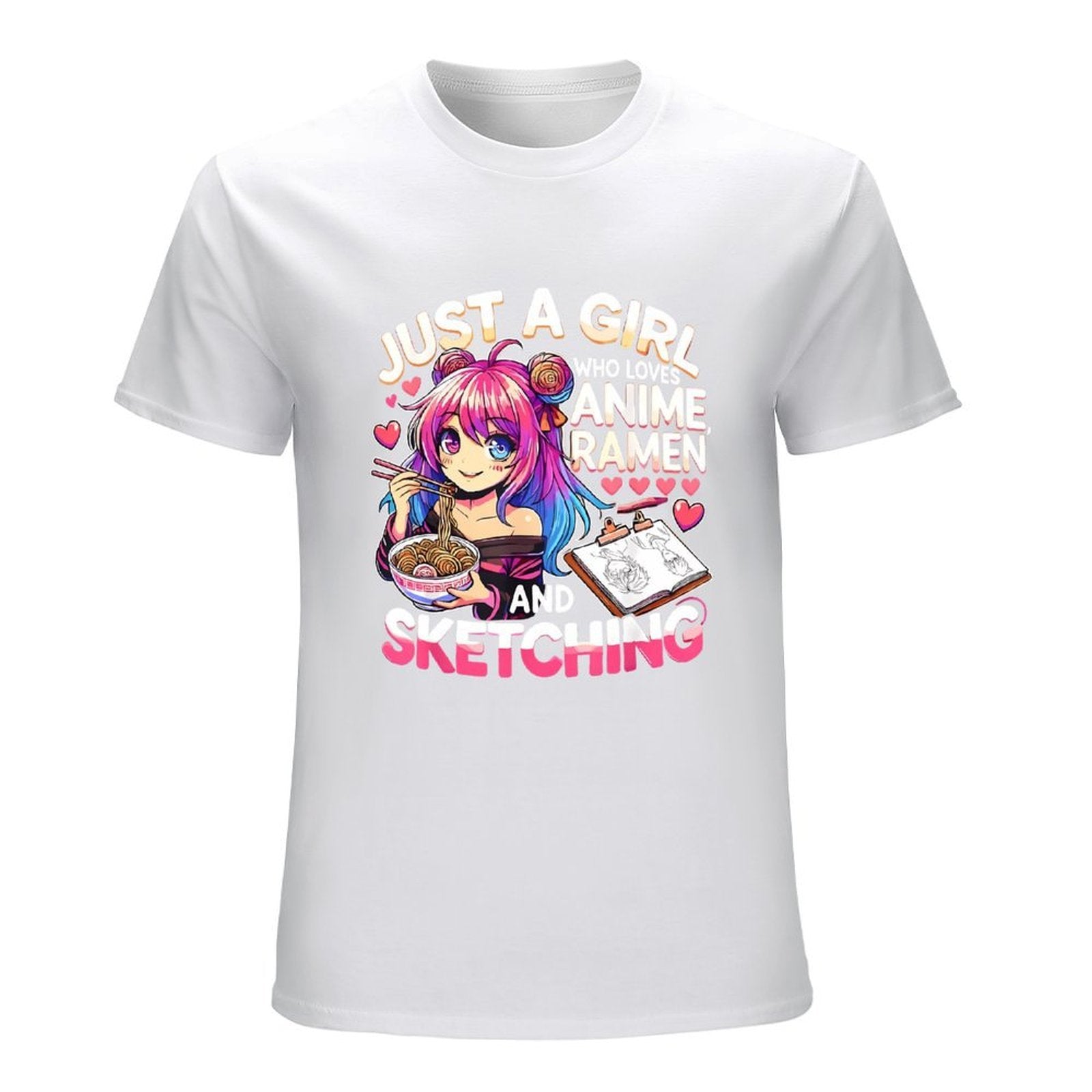 Inkmay Casual  Cotton T-shirt Anime Girl Eating Ramen And Unisex T-shirtTimeless Breathable T-Shirt
