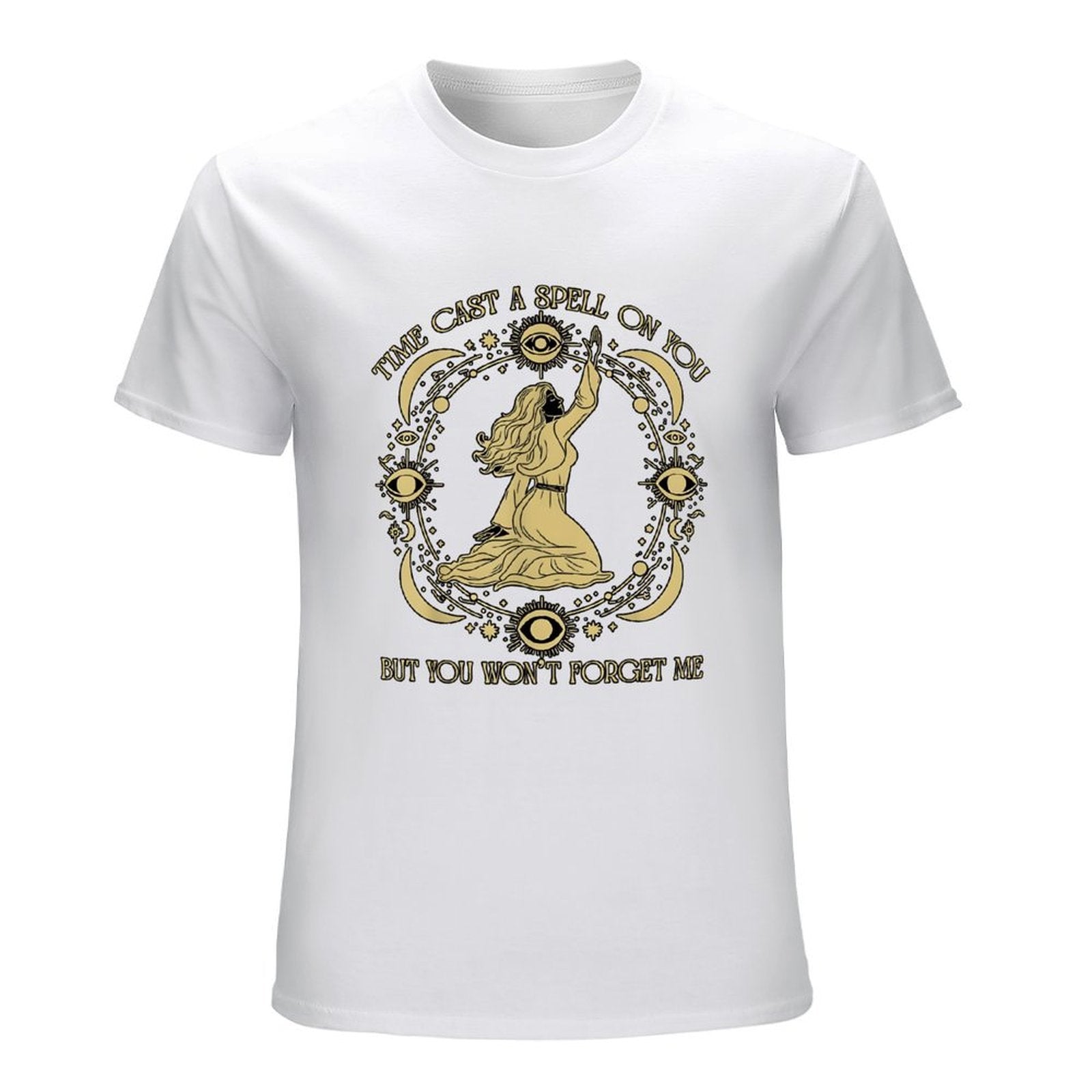 Inkmay Casual  Cotton T-shirt Mystical Woman Casting Spell With Moons Unisex T-shirtCrisp Print Cotton T-Shirt