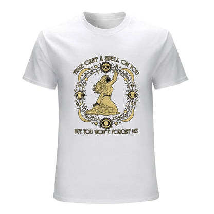 Inkmay Casual  Cotton T-shirt Mystical Woman Casting Spell With Moons Unisex T-shirtCrisp Print Cotton T-Shirt