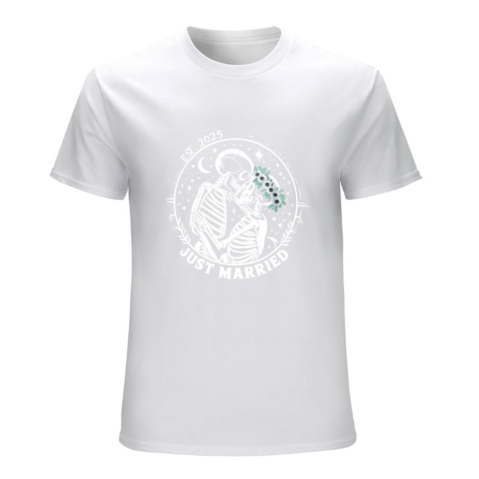 Inkmay Casual  Cotton T-shirt Floral Design With White Flowers Green Unisex T-shirtPerformance PureStyle T-Shirt