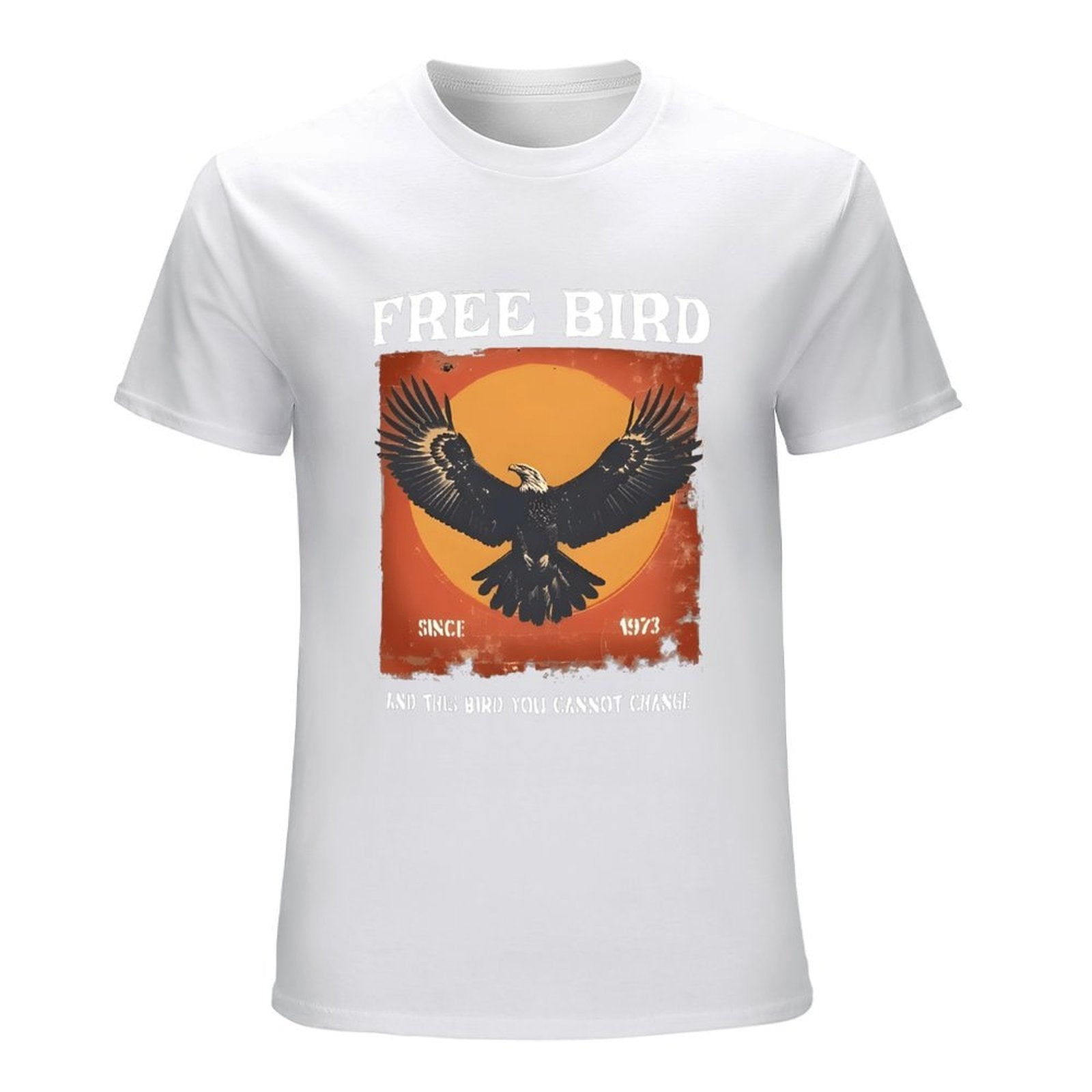 Inkmay Casual  Cotton T-shirt Eagle Soaring Against Orange Sky Background Unisex T-shirtSoftTouch PureStyle T-Shirt
