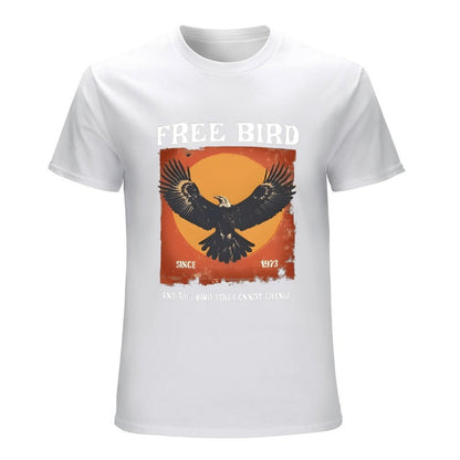Inkmay Casual  Cotton T-shirt Eagle Soaring Against Orange Sky Background Unisex T-shirtSoftTouch PureStyle T-Shirt