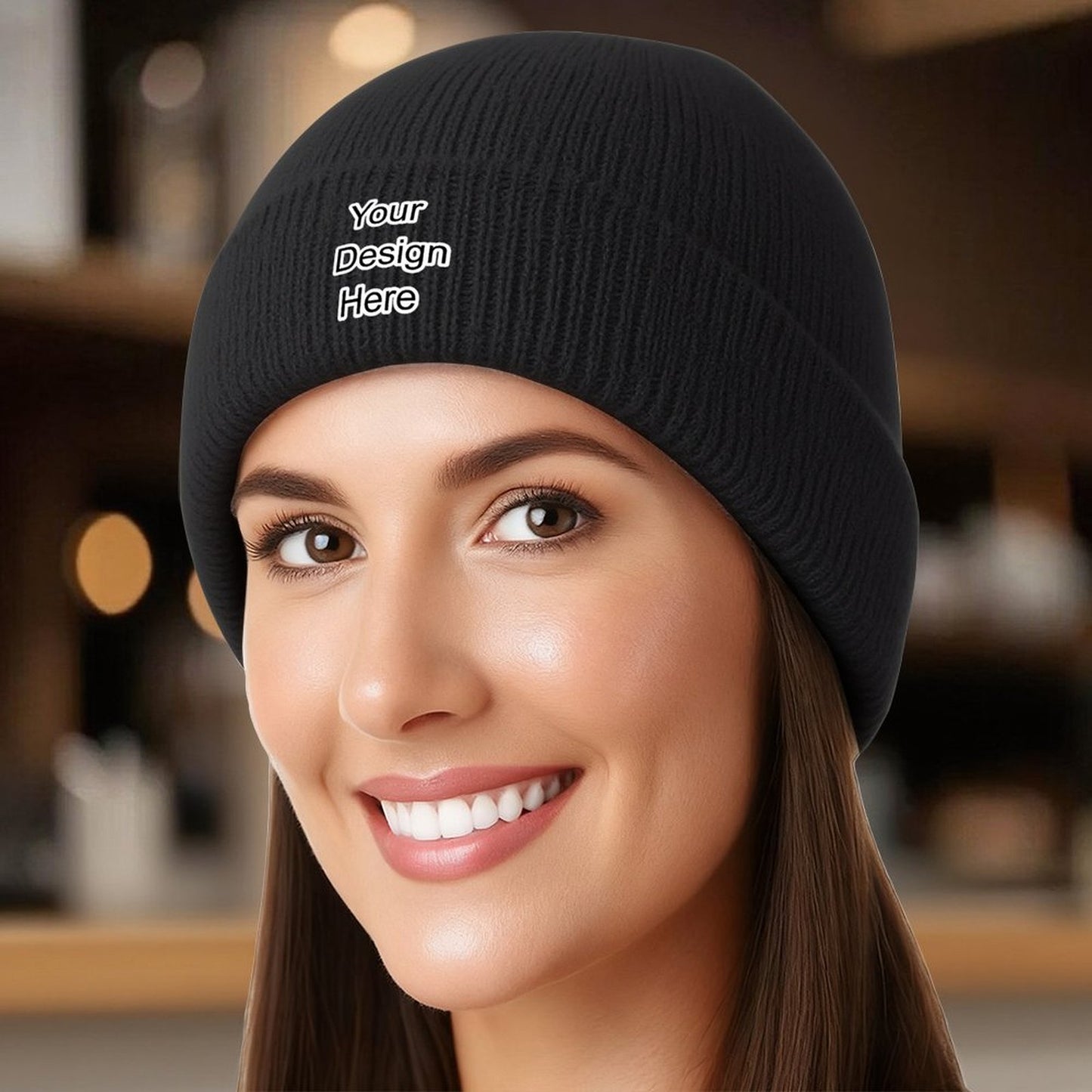 Custom black knit hat