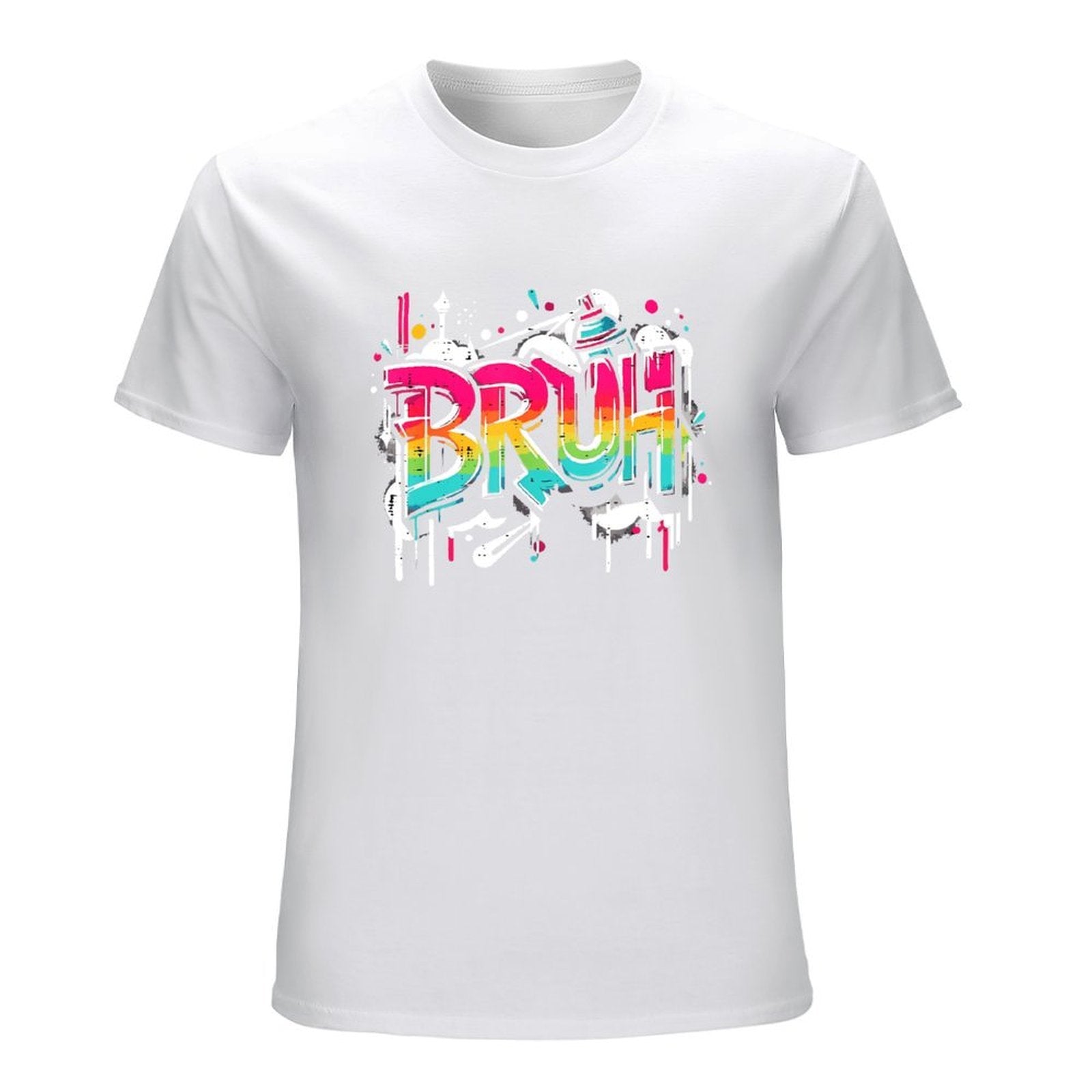 Inkmay Casual  Cotton T-shirt Colorful Graffiti Style Bruh Text Art Unisex T-shirtPrint-Ready Relaxed T-Shirt