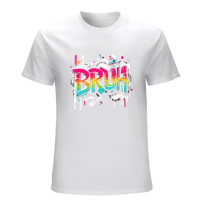 Inkmay Casual  Cotton T-shirt Colorful Graffiti Style Bruh Text Art Unisex T-shirtPrint-Ready Relaxed T-Shirt