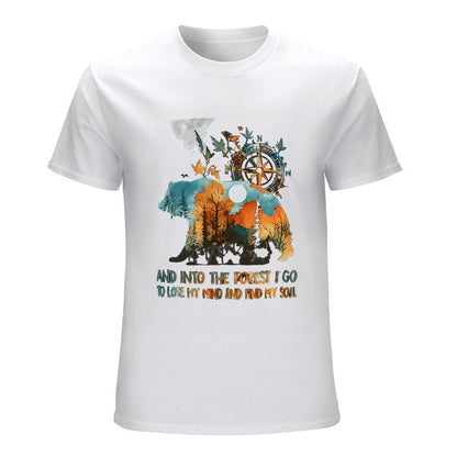 Inkmay Casual  Cotton T-shirt Bear Forest Compass Nature Artwork Design Unisex T-shirtTimelessStyle Long Lasting T-Shirt