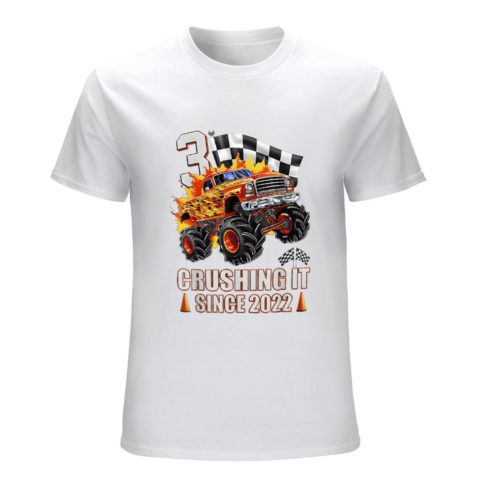 Inkmay Casual  Cotton T-shirt Monster Truck With Fire Flames Unisex T-shirtNeutral SoftLine T-Shirt