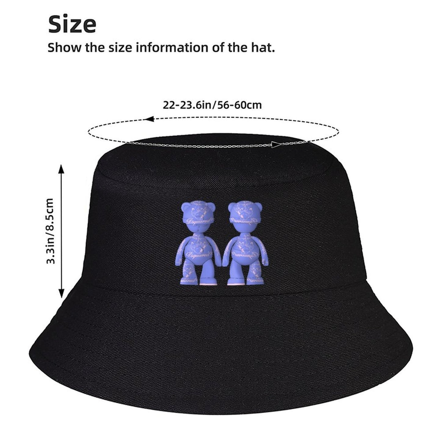 Street Fashion Black Bucket Hat with Artwork Print