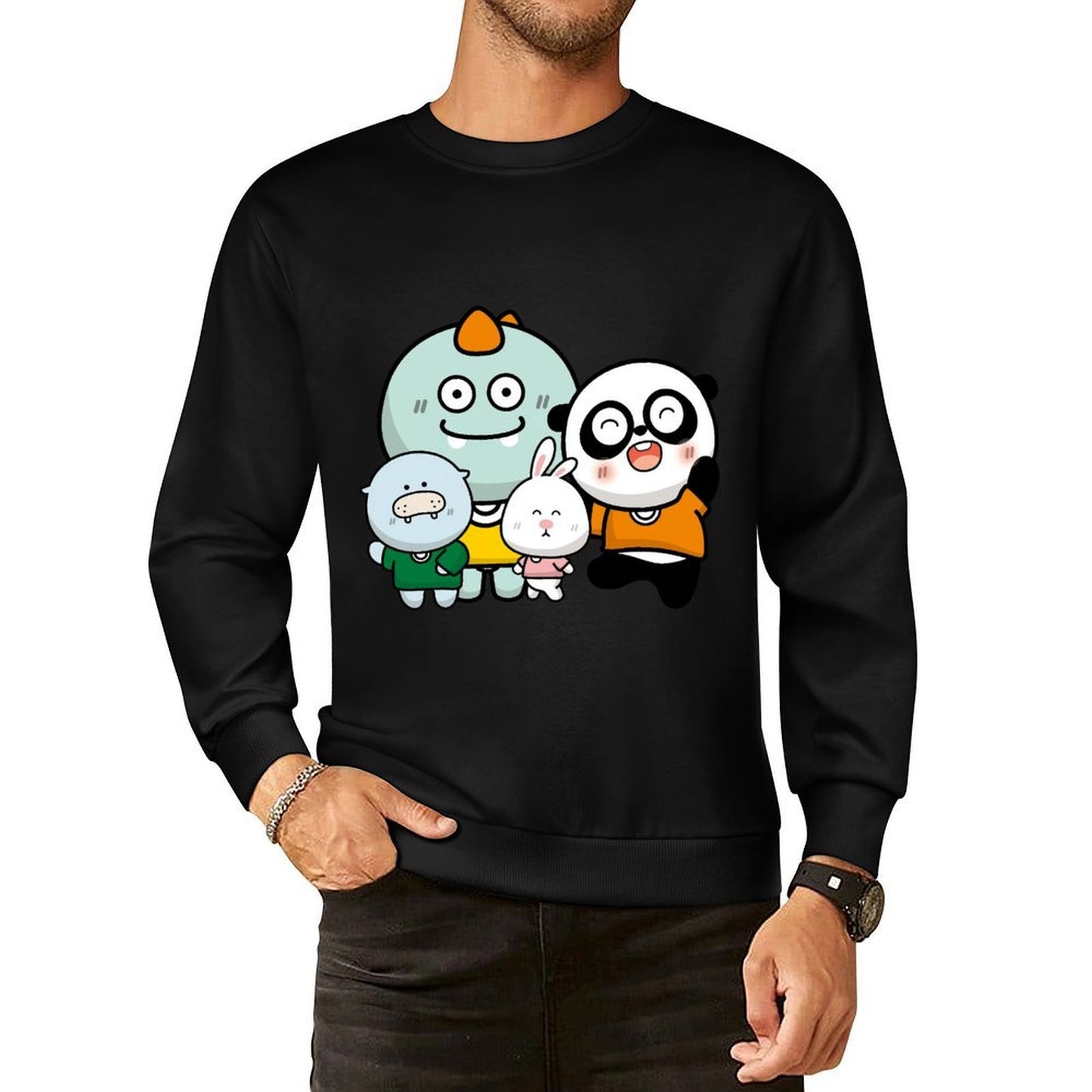 Front Patterned Long Sleeve TopCrewneck Sport