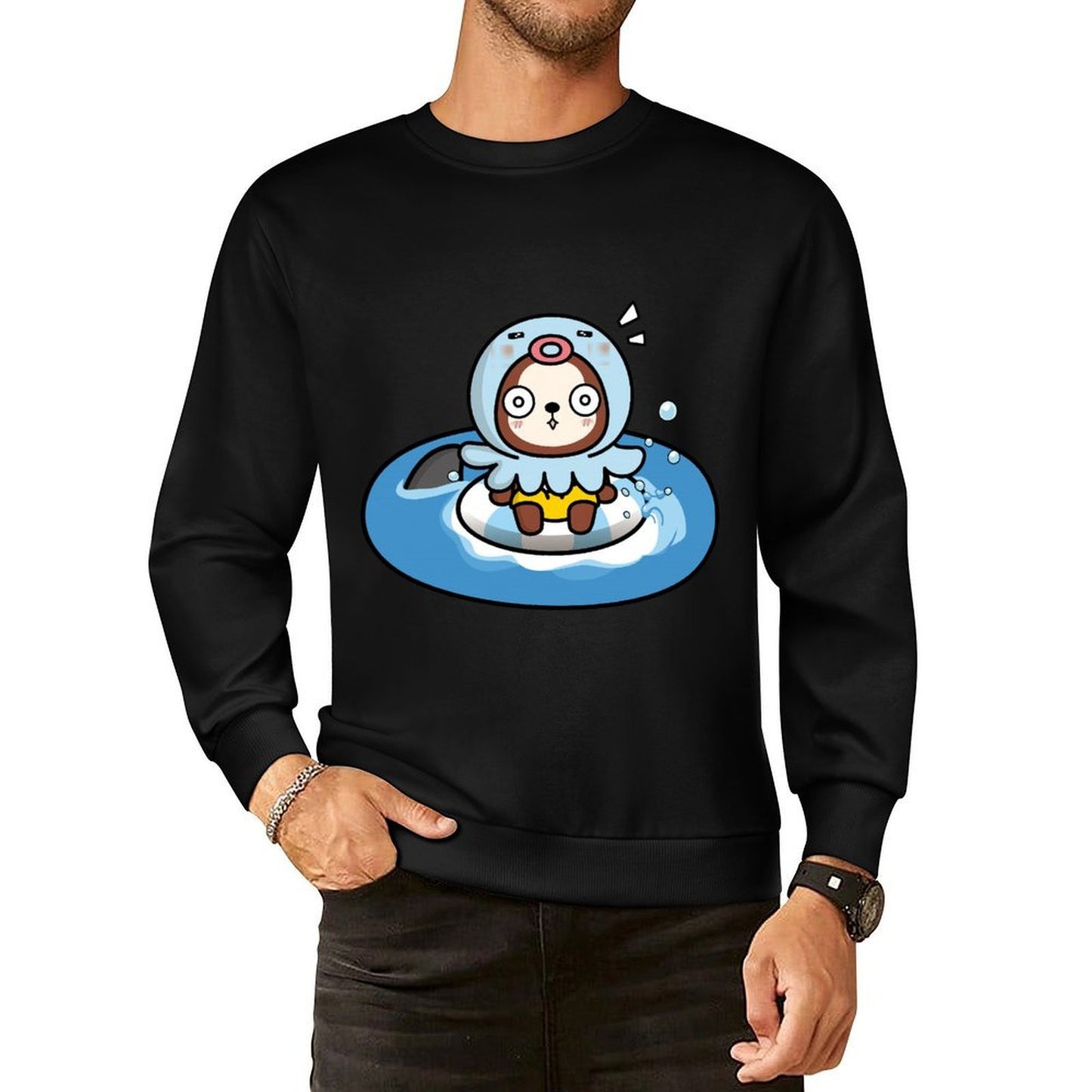 Front Patterned Long Sleeve TopSmooth Crewneck