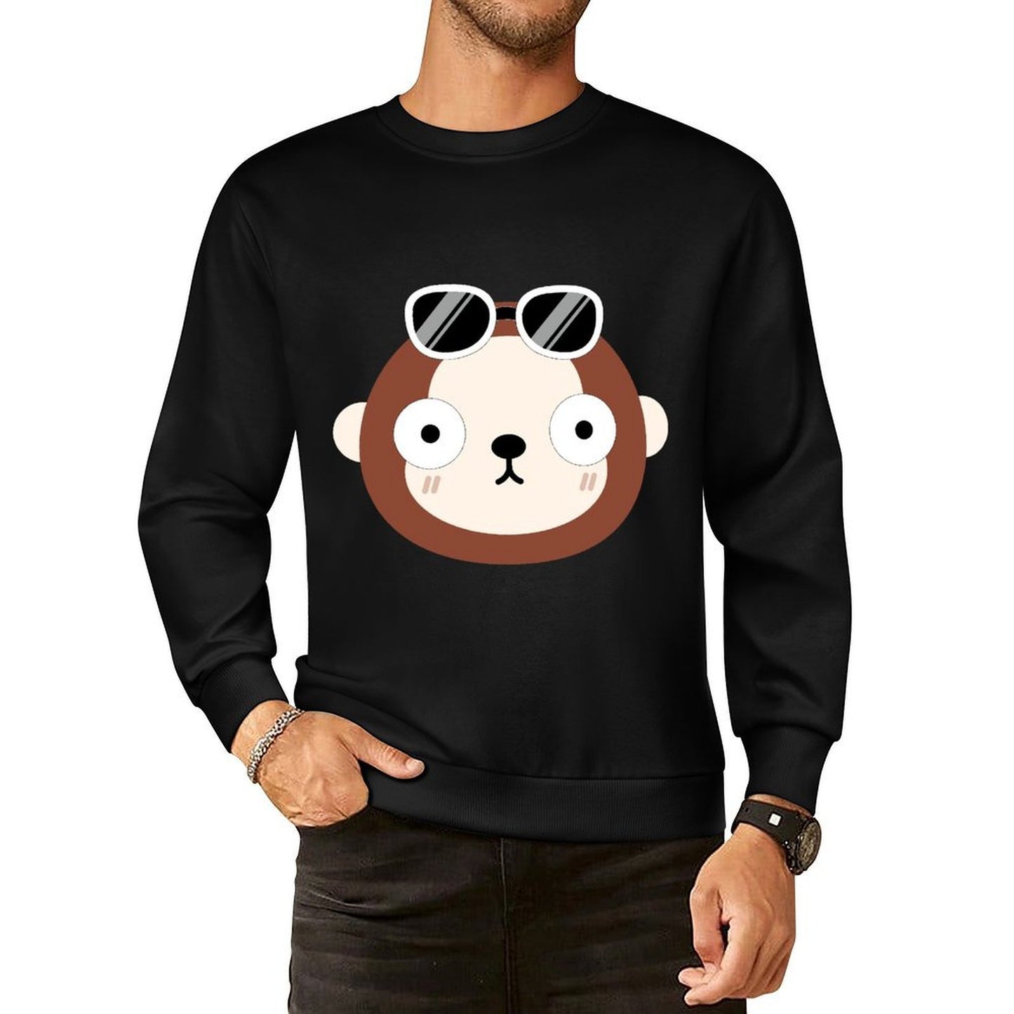 Front Patterned Long Sleeve TopCrew Neck CleanCut